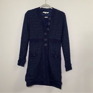 Boden Navy Metallic Tweed Long Cardigan Day Coat Sweater Wool 4